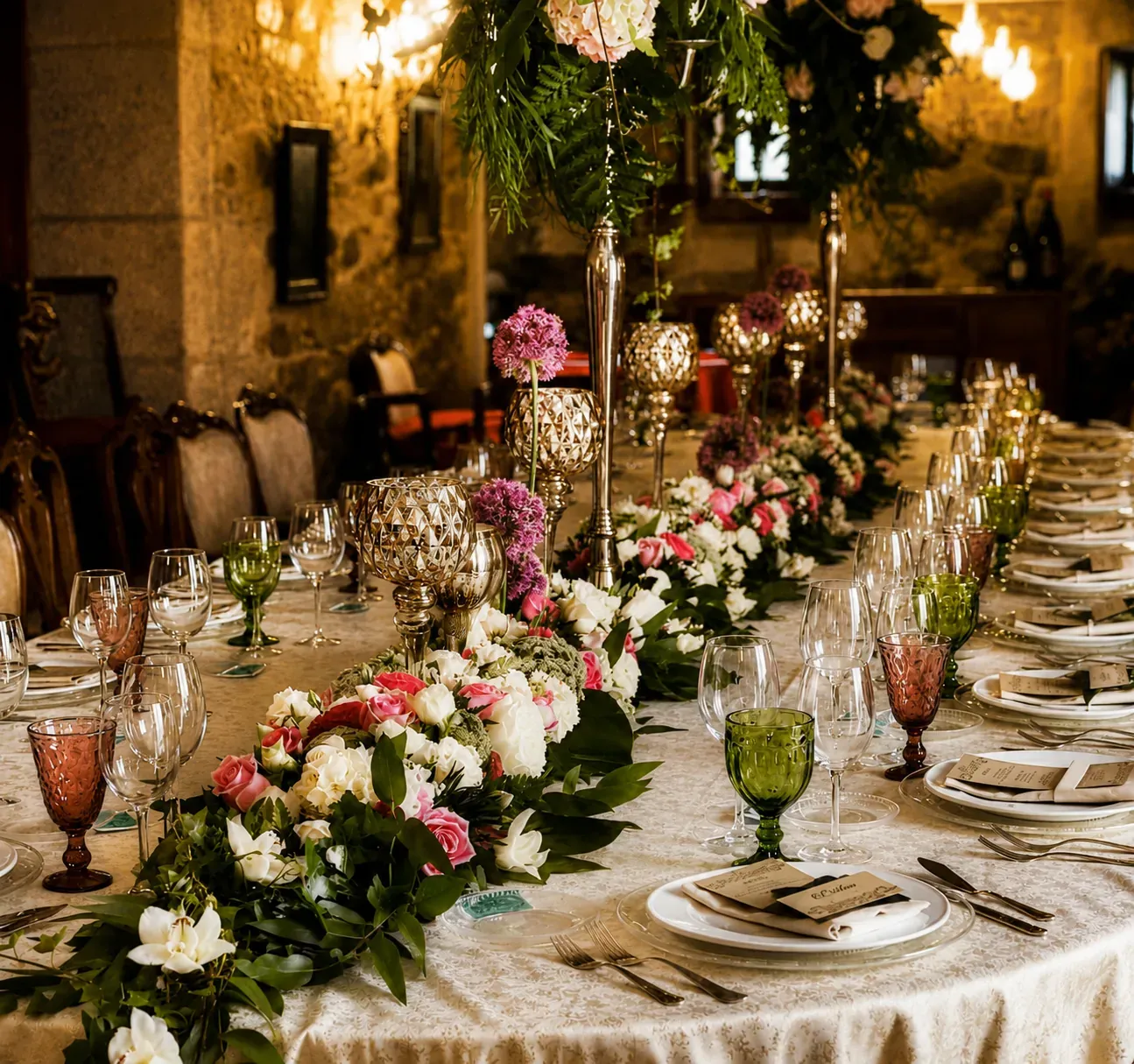 Banquete nupcial servido en el salón del Pazo do Souto