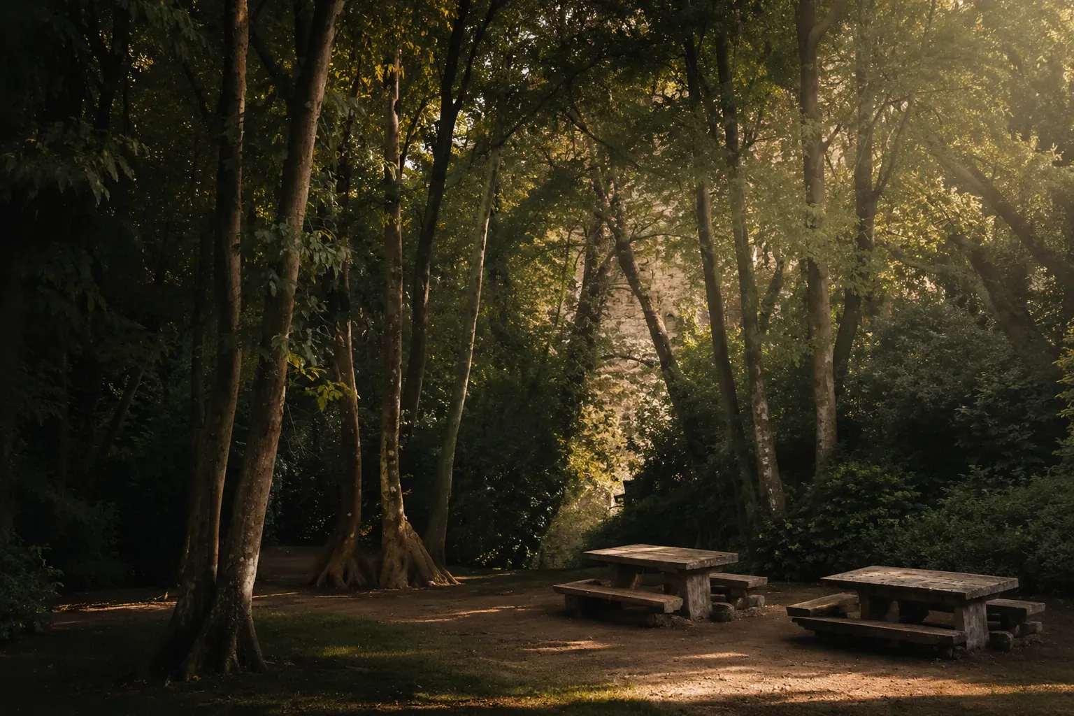 Zona de merenderos en el bosque del Pazo