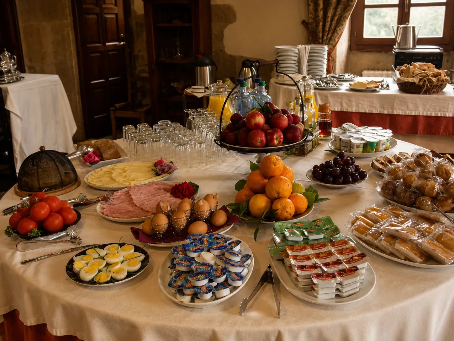 Detalle de mesa con desayuno en el Pazo do Souto